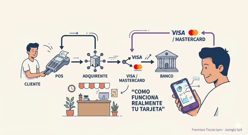 Cómo funciona REALMENTE una transacción con tarjeta en Chile · explicado en 90 segundos.